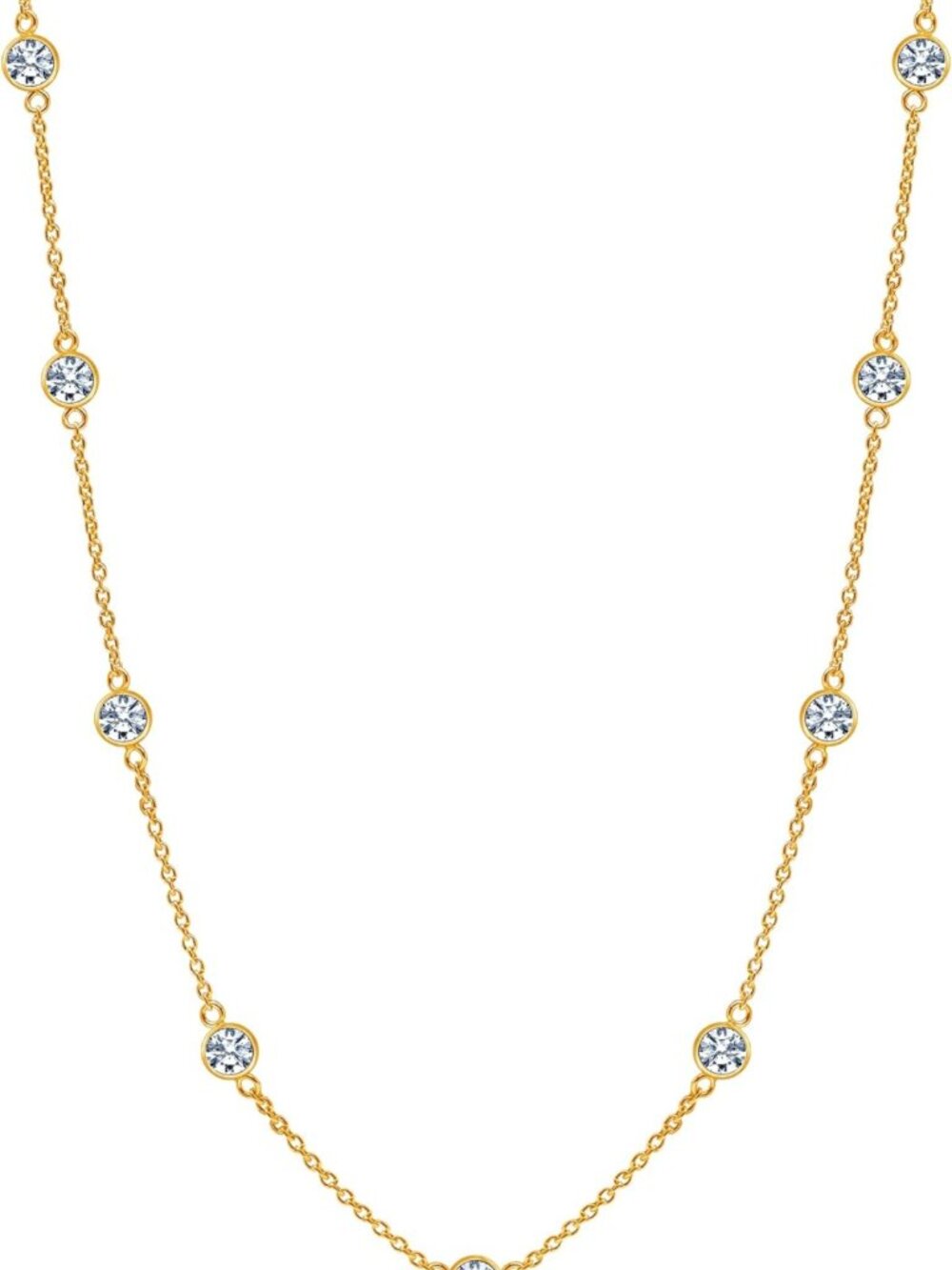 925 Sterling Silver CZ Station Necklace for Women | Italian Round Cubic Zirconia